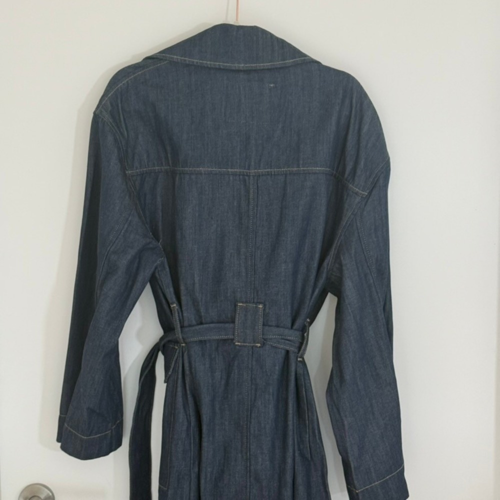 Banana Republic Denim Trench Coat Indigo Blue Belted Duster Medium Boho NWT - Picture 6 of 14